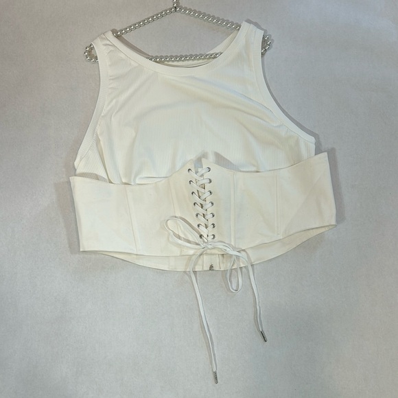 Poster Girl x Dolls Kill plus size Half corset tank top ribbed white new 3X/XXXL - Picture 2 of 7